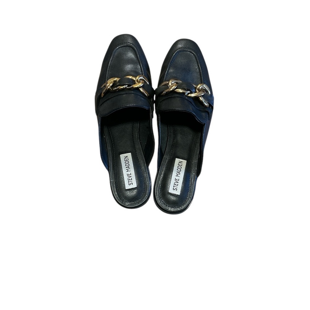 Steve Madden Black Loafers with Gold Chain